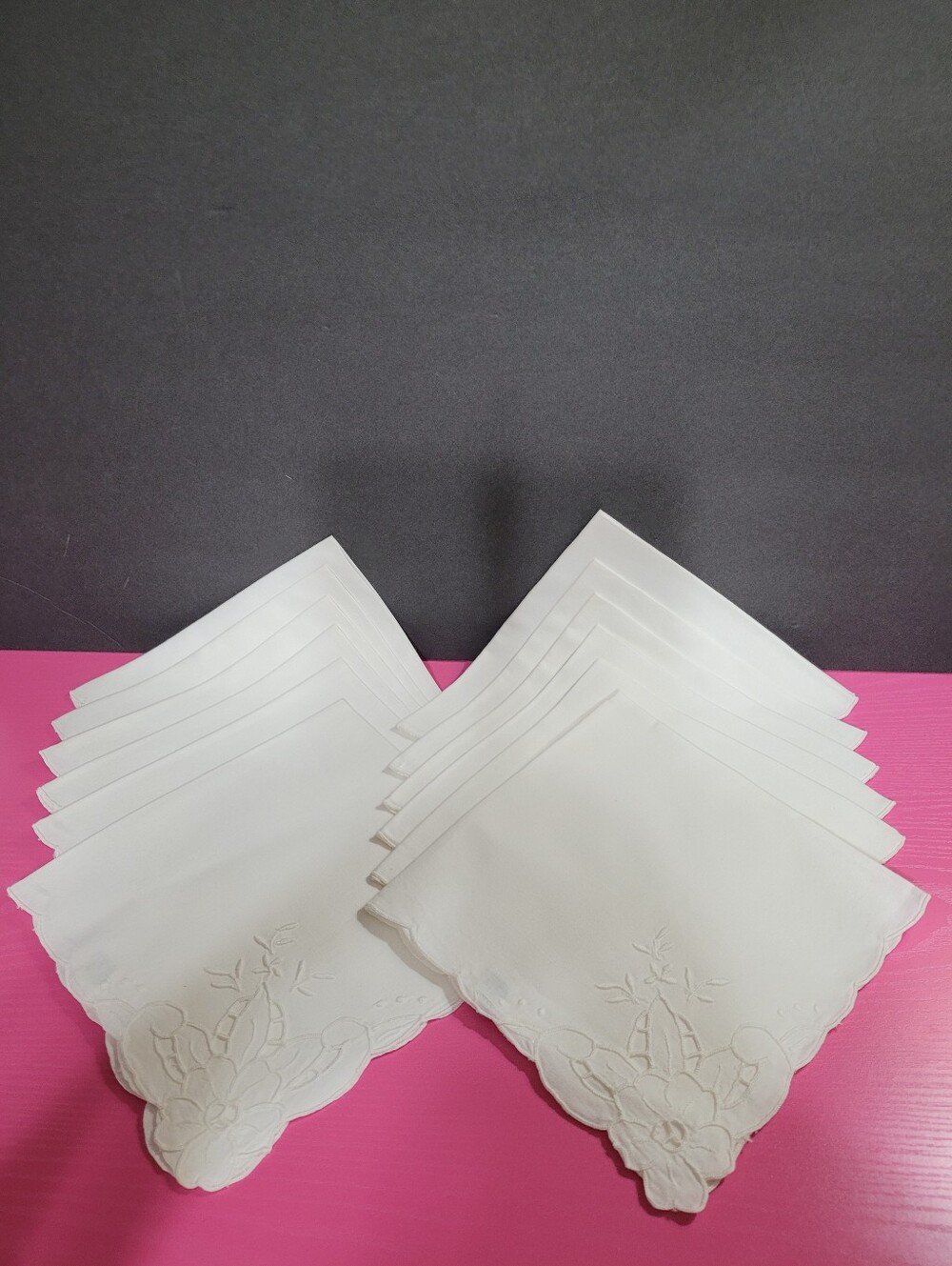 100% Cotton White Floral Embroidered And Cutout Napkins Set Of 12 (1692)